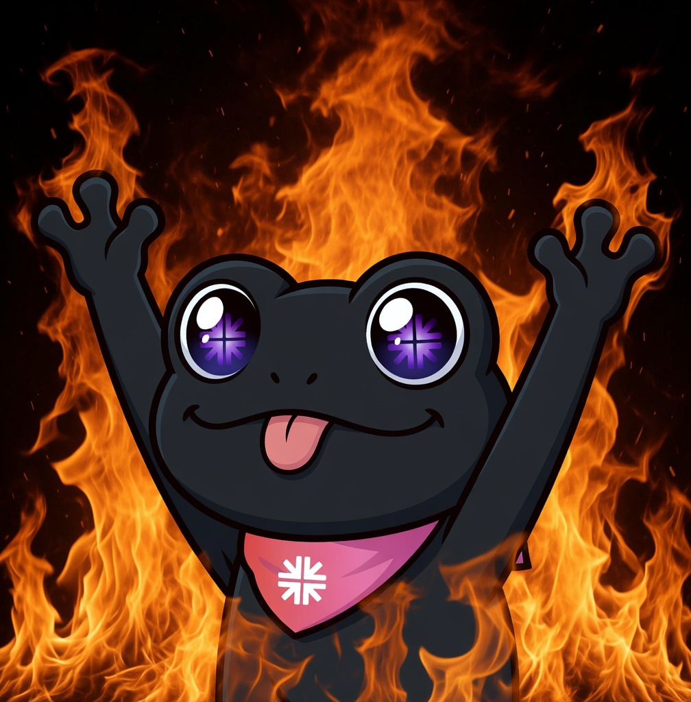 FROGCHY in front of flames